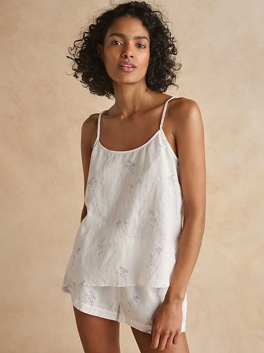 the white company white linen floral print shortie pajama set