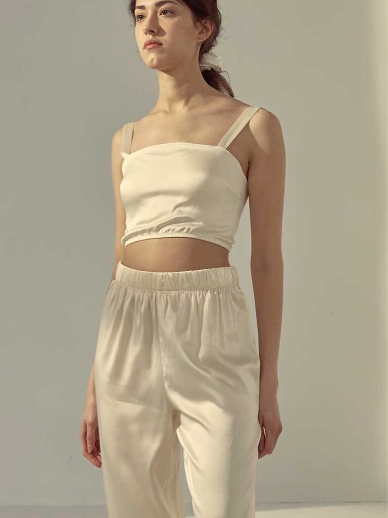 Not Just Pajama ivory silk lounge crop top