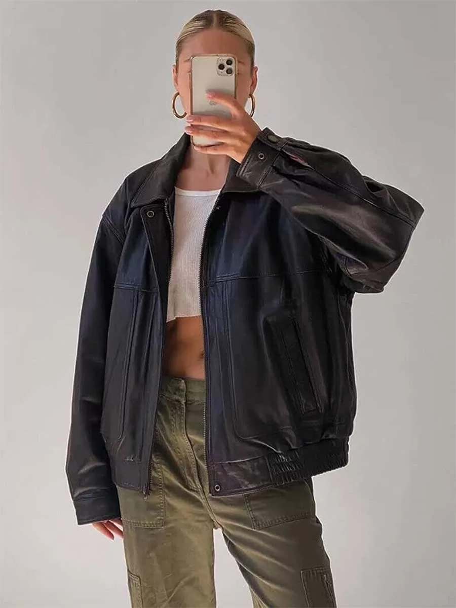Amazon black leather bomber jacket for fall and winter fashion