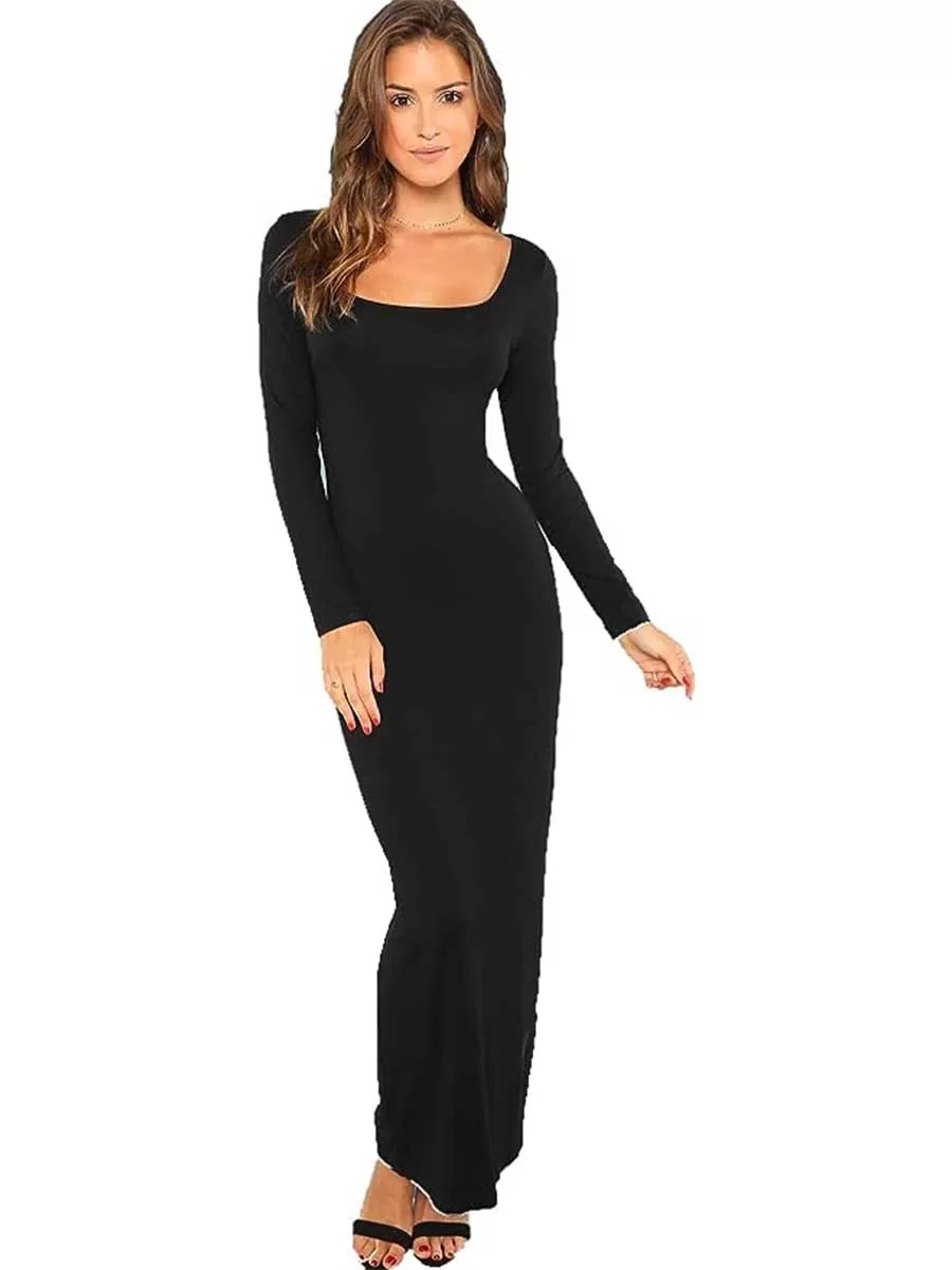 Black square neck long sleeve maxi dress from Amazon