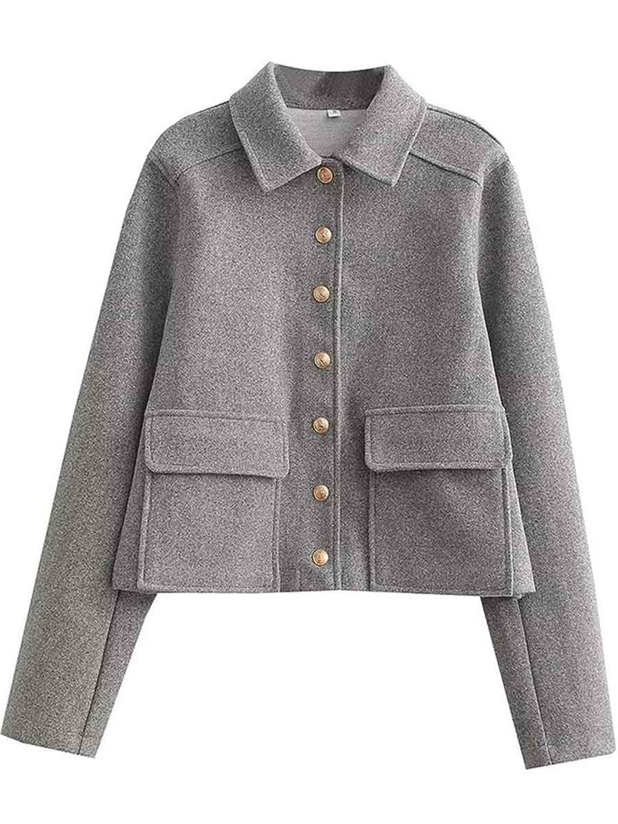 Dressy grey bomber jacket with gold buttons from Amazon