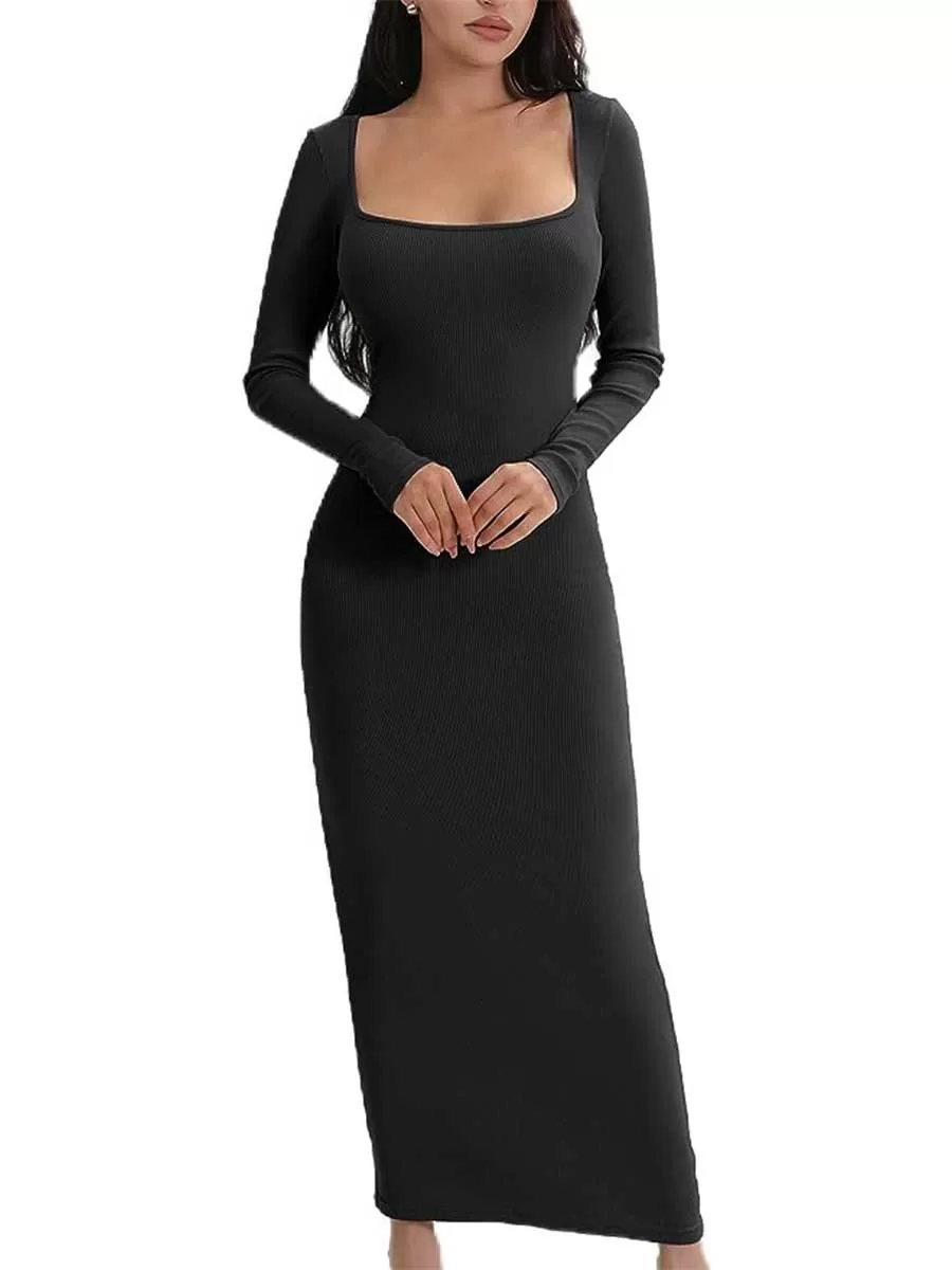 Black ribbed long sleeve SKIMS dupe dress from Amazon
