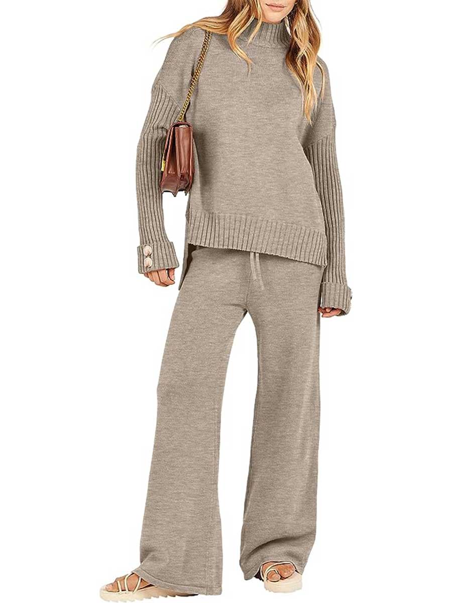 Cozy knit turtleneck sweater and lounge pants set from amazon