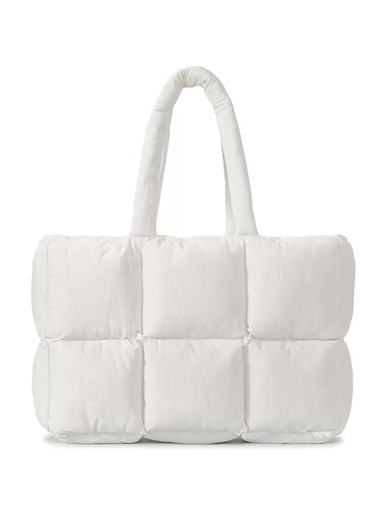 white puffy quilted tote bag from amazon