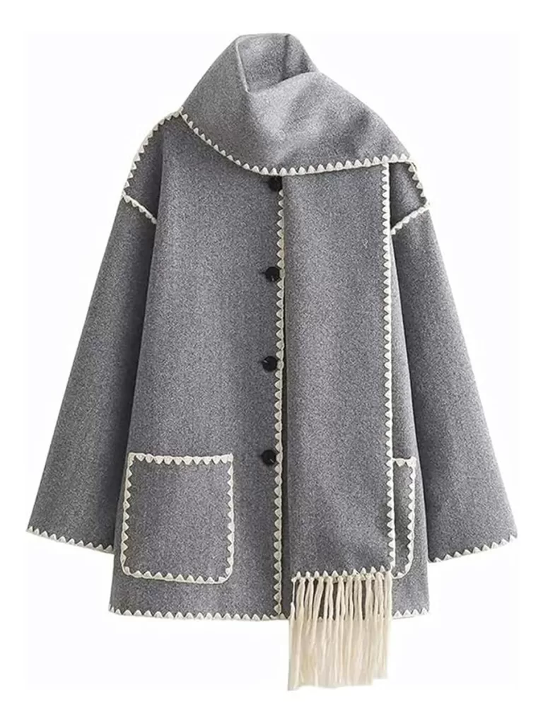 viral oversized contrast embroidered wool coat with scarf from amazon