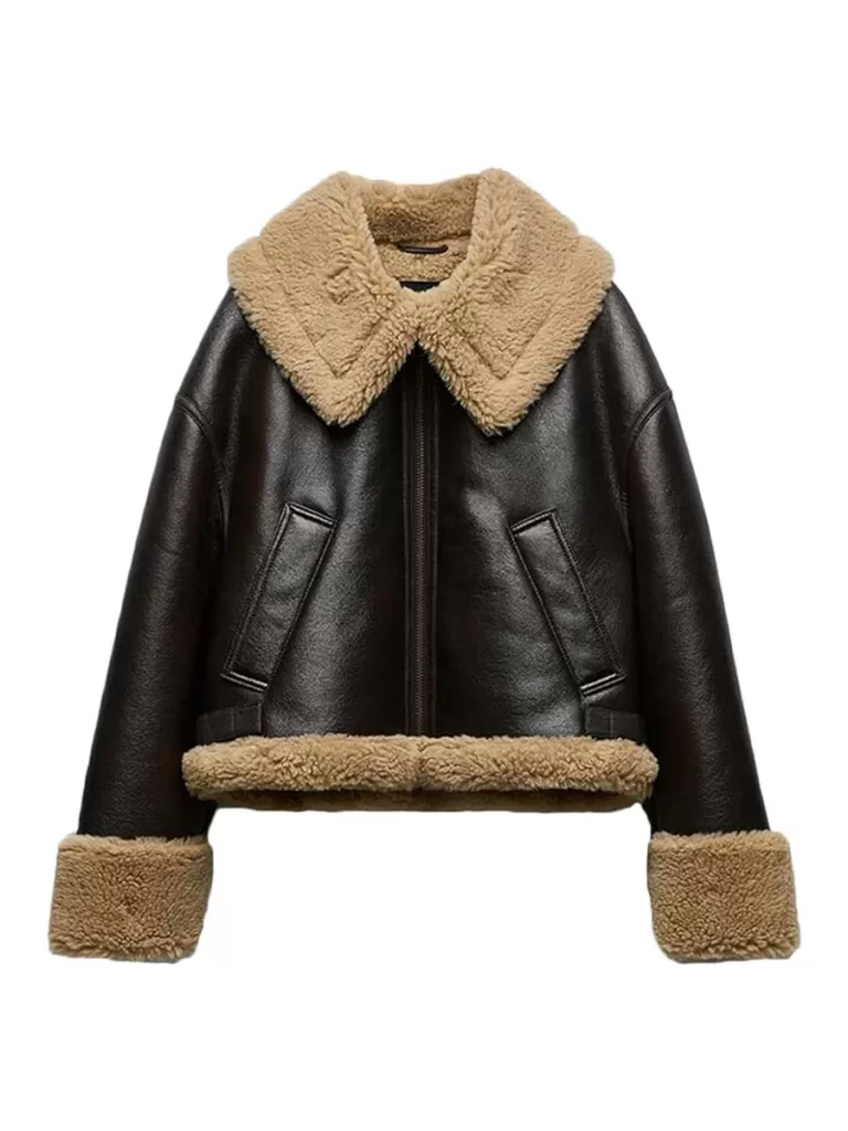 women's faux fur brown leather jacket from amazon fashion