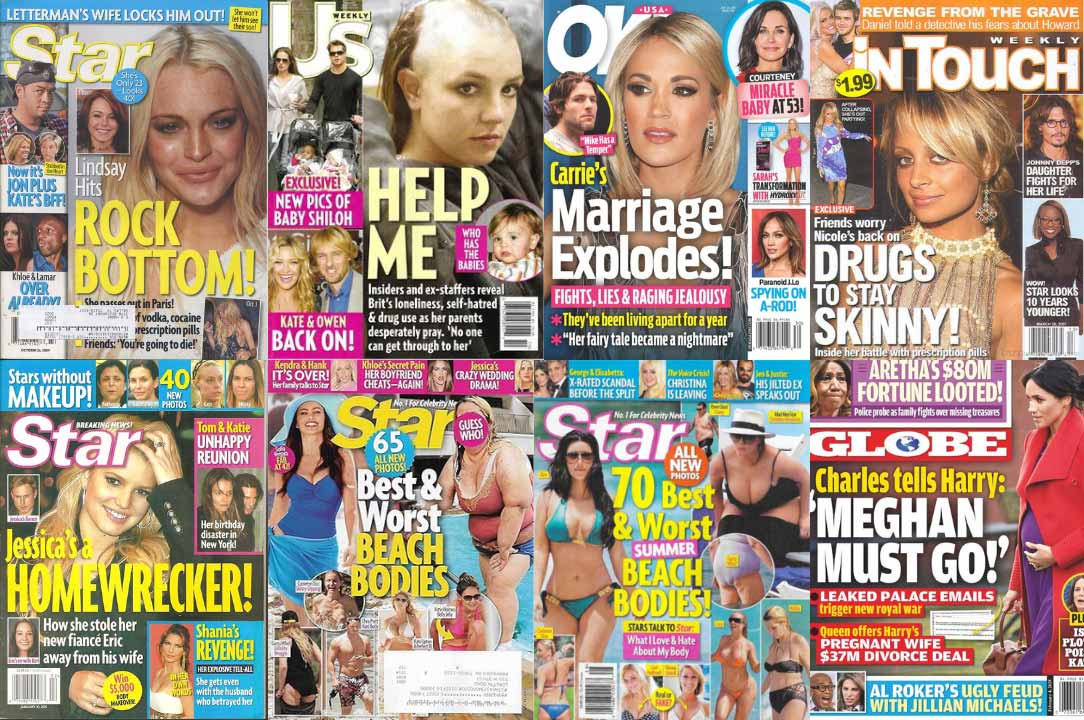 toxic-magazines-90s-&-2000s Toxic magazines from the 2000s; star magazine, Us weekly, in touch, globe, and tabloids
