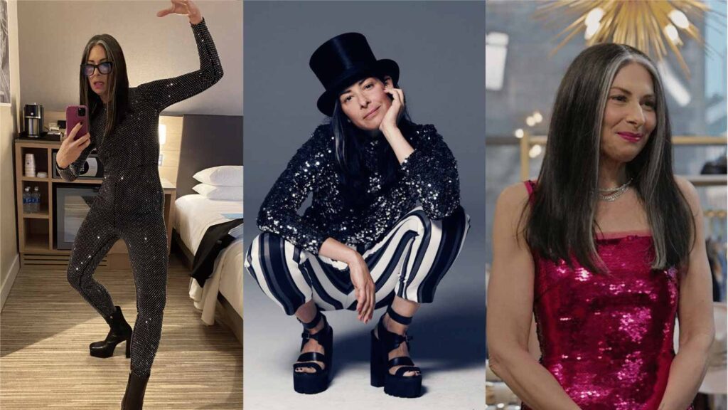 stacy-london-wear-whatever-the-f-you-want.jpg Stacy London from "what not to wear" wearing sequins and a bedazzled catsuit
